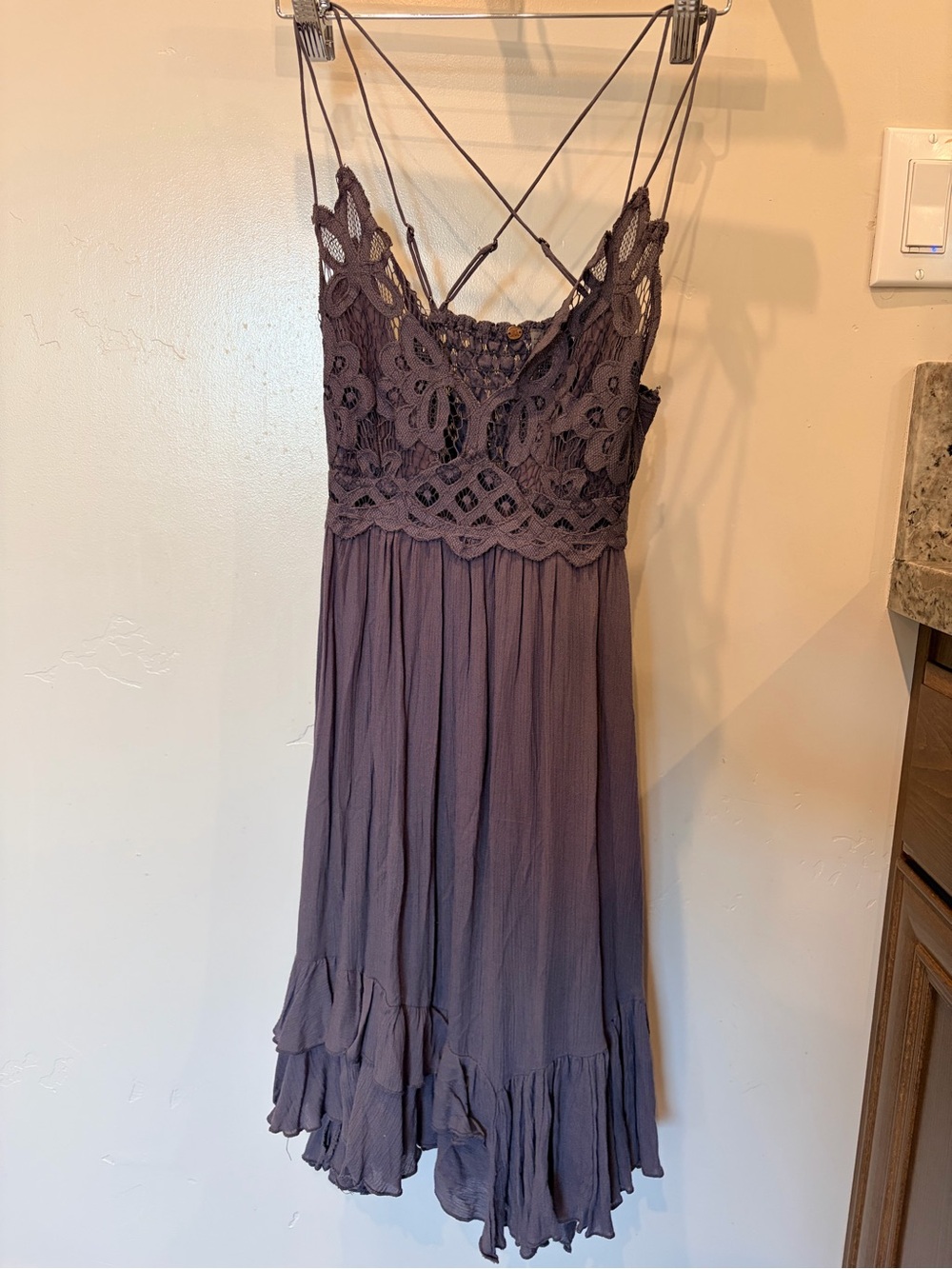 Free People Mauve Lace-Detail Mini Dress